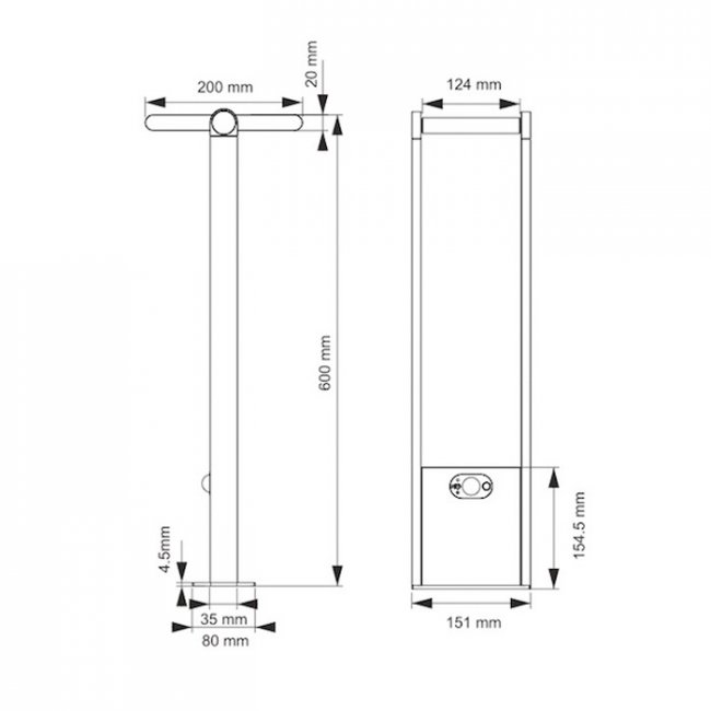 Borne Solaire Puissante Pop 150 Lumens Détecteur Anthracite Aluminium 600mm 4000°K