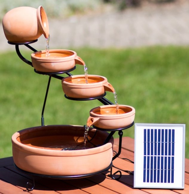 Fontaine Solaire Jarre et Bol effet Terre-Cuite - avec Lumières