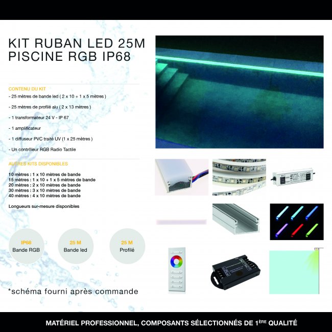 Kit Ruban Led Piscine 25 mètres RGB IP68 