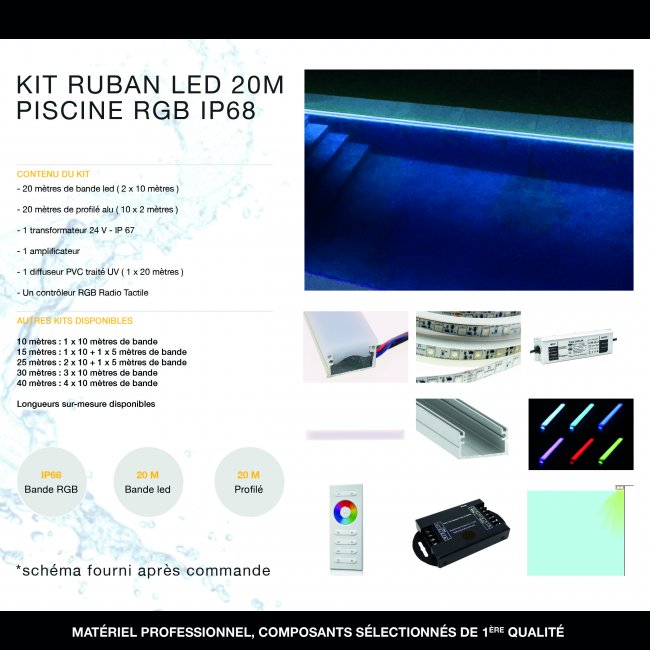 Kit Ruban LED 20 mètres Piscine RGB IP68 
