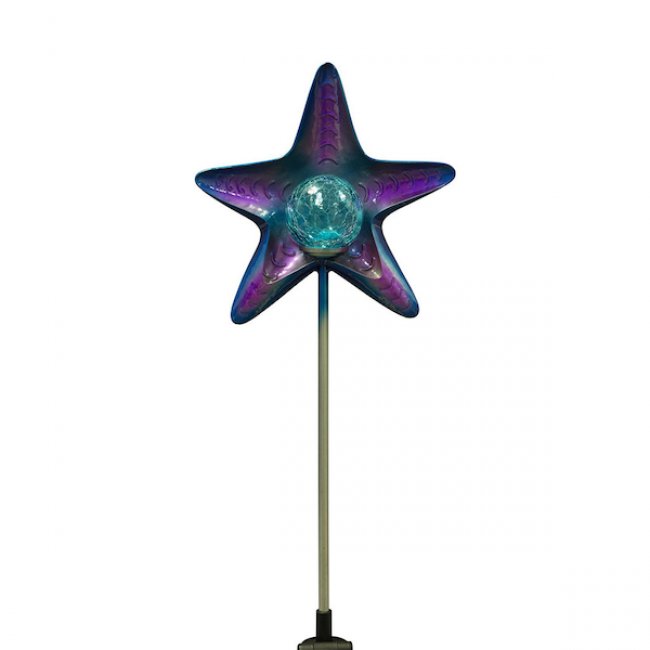 Etoile Solaire Bleue Estrella Métal Boule Verre sur Tige