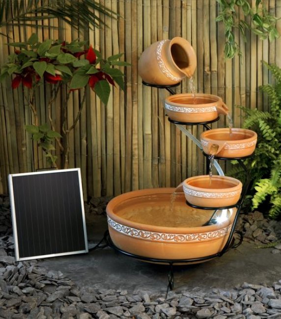 Fontaine Solaire Cascade Terra Cotta Batterie et Led