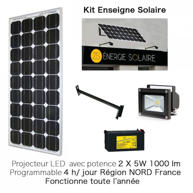 Projecteurs Solaires Puissants 2 X 5W Potences Kit Enseigne Programmable 4H Région Nord France