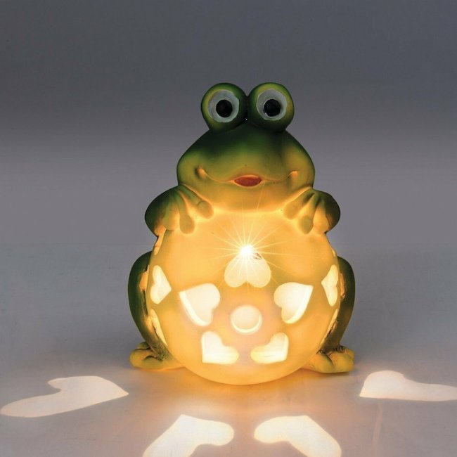 Grenouille Décorative Solaire Avec LED – Décoration De Jardin Lumineuse Pour Extérieur Et Intérieur – Résine Verte 10x10x6 Cm