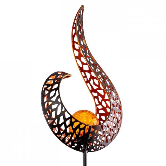 Lampe de Décoration Solaire Métal Boule Verre sur Tige Flamme