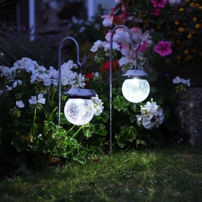 Boules Solaires Verre Craquelé Multicolores ou Blanc sur Tige - Lot de deux