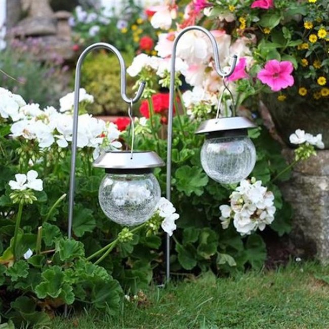 Boules Solaires Verre Craquelé Multicolores ou Blanc sur Tige - Lot de deux