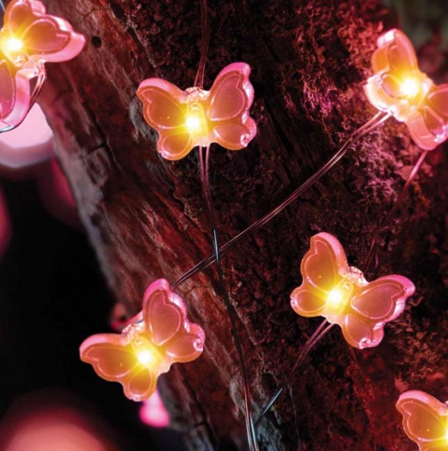 Guirlande Solaire Papillons Fée Colorée Rose 30 Led