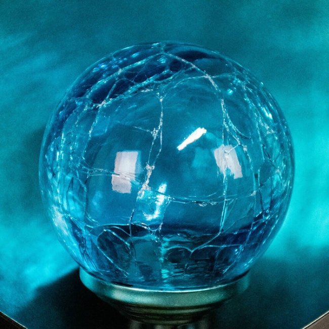 Décoration Solaire Métal Coloré Bleu Boule Verre sur Tige Azur 2