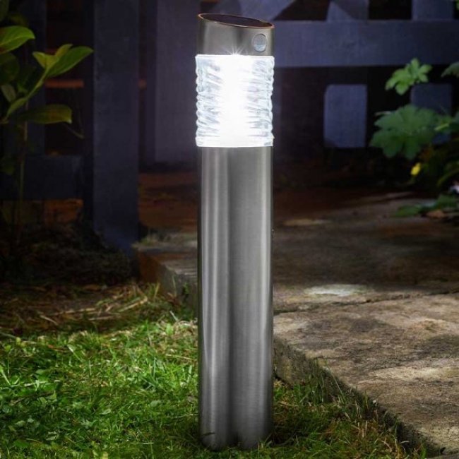Lot de 2 Bornes Solaires Inox Phare Détecteurs de Mouvements 5-50 Lumens