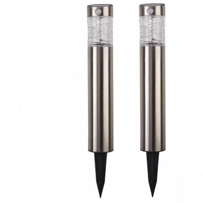 Lot de 2 Bornes Solaires Inox Phare Détecteurs de Mouvements 5-50 Lumens