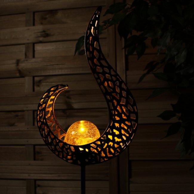 Lampe de Décoration Solaire Métal Boule Verre sur Tige Flamme