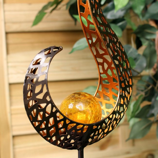 Lampe de Décoration Solaire Métal Boule Verre sur Tige Flamme