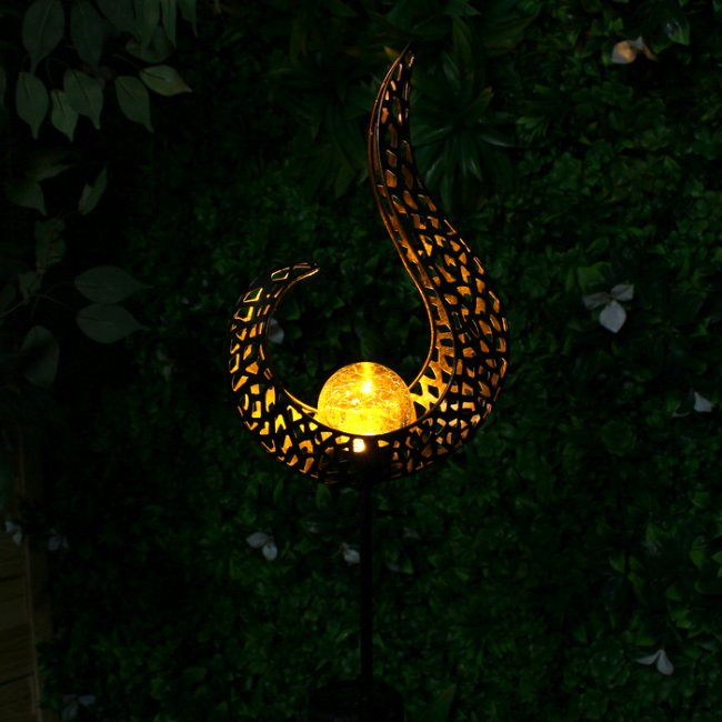 Lampe de Décoration Solaire Métal Boule Verre sur Tige Flamme