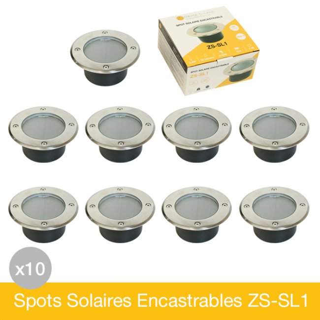 Lot de 10 Spots Solaires Encastrables Inox IP68 ZS-SL1