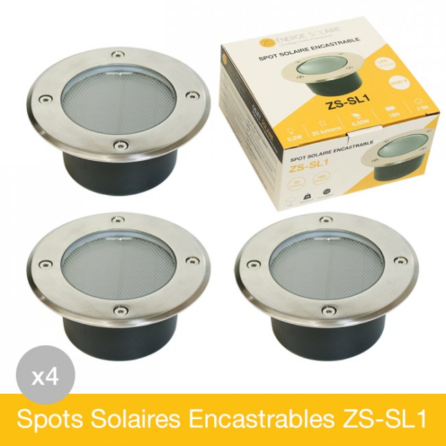 Lot de 4 Spots Solaires Encastrables Inox IP68 ZS-SL1
