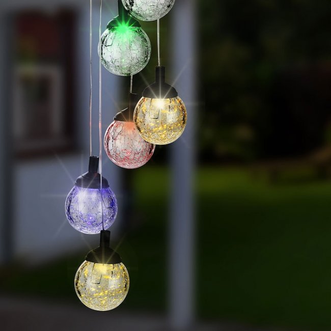 Carillon Solaire RGB 6 Boules Verre Couleurs Changeantes