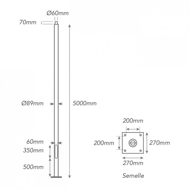 Mât Tubulaire 5 M de Montage pour Tête de Lampadaire Solaire