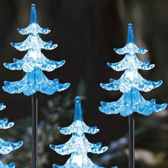 Sapins Solaires Noël sur Tiges Métal Couleurs Changeantes Lot de 4