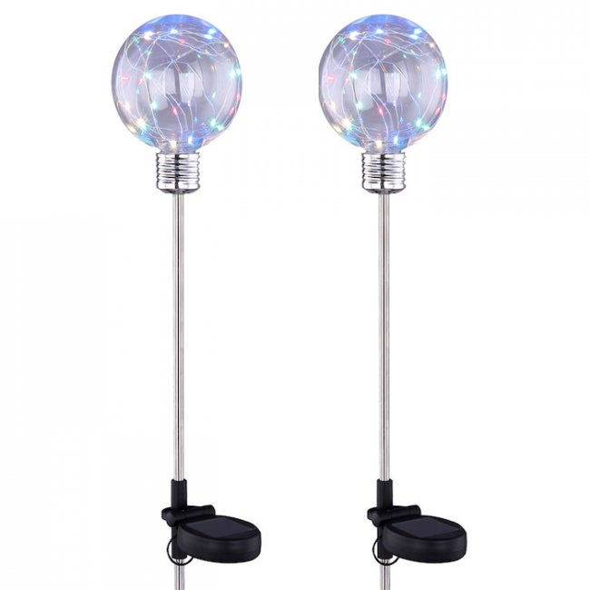 Boules Solaires Led RGB Multicolores sur Tiges - Lot de deux