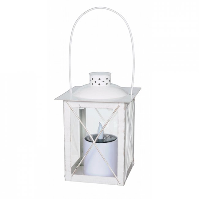 Lanterne Solaire Vintage Blanche Métal Led Scintillante Effet Bougie