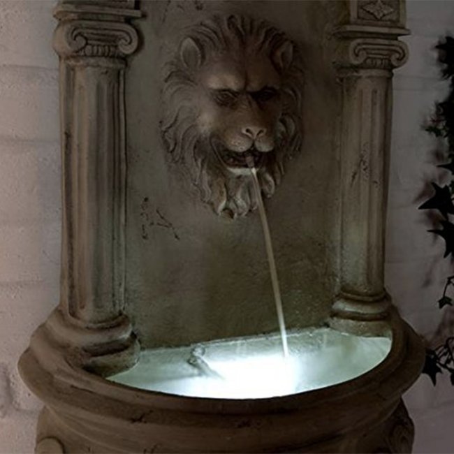 Fontaine Solaire Murale Batterie Led Lion