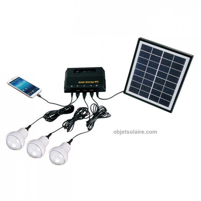 Kit d'Eclairage Solaire Panneau 4W-3 Lampes Led Heit 300 Lumens