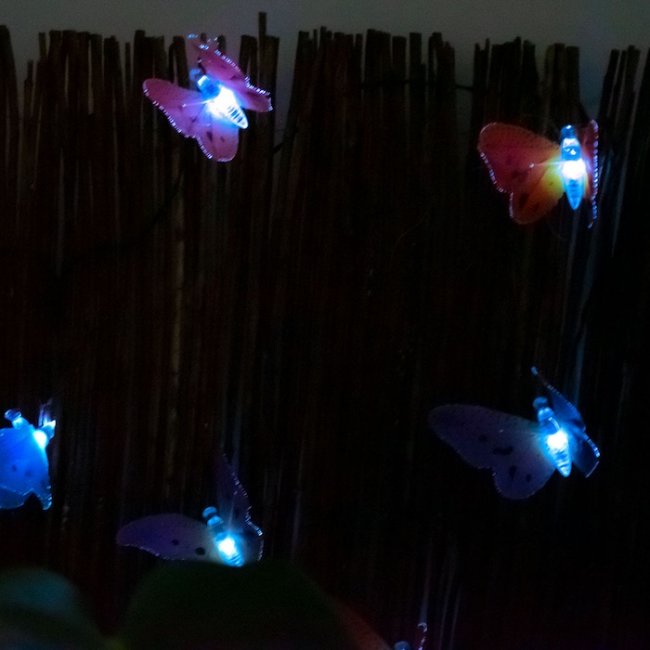 Guirlande Solaire Papillons 10 Led Décorés Multicolores