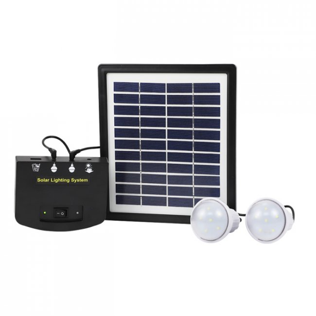 Kit d'Eclairage Solaire Chargeur 4W Lithium LifePo 2 Lampes Led 300 Lumens K013T2