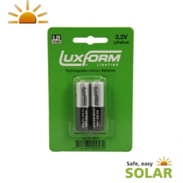 Piles Solaires rechargeables LithiumIon LifePo04 AA 800 Mah 3,2V pack de 2 Objetsolaire